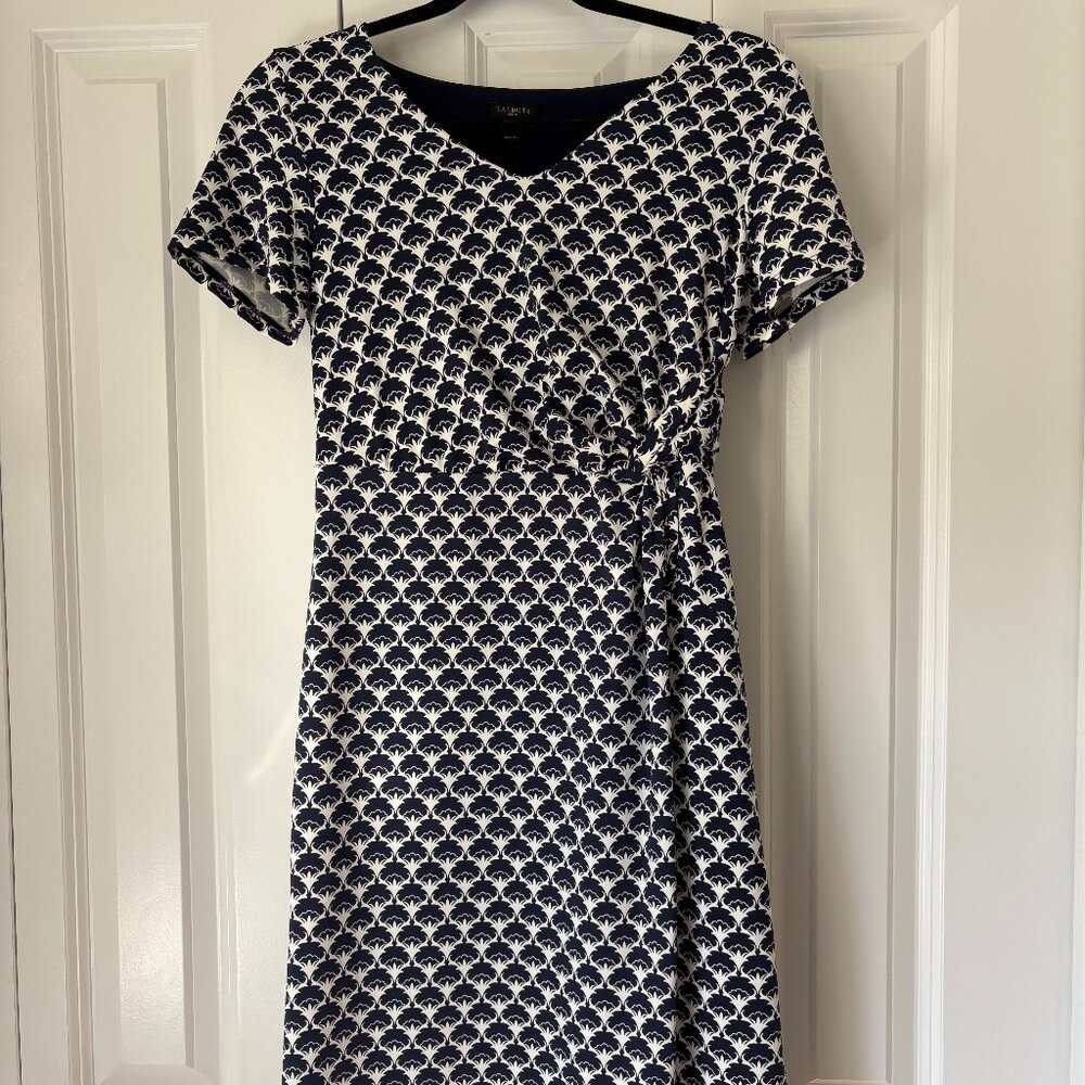 Like New Talbots Faux Wrap Dress in Navy and White - Size P Petite
